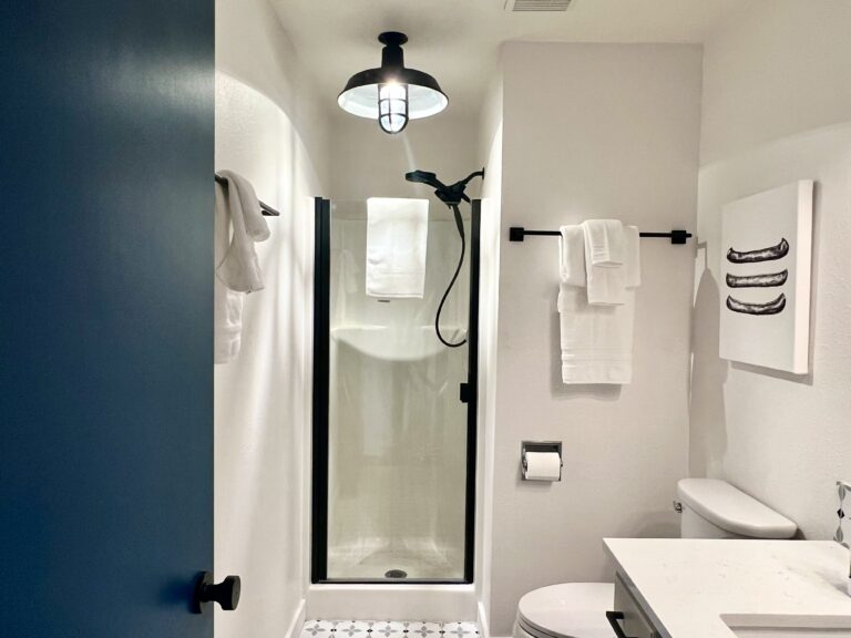 IMG 5085 residential interior lighting on bathroom Original Nautical LED Flush Mount 16in 106 Matte Black TGG Clear Glass