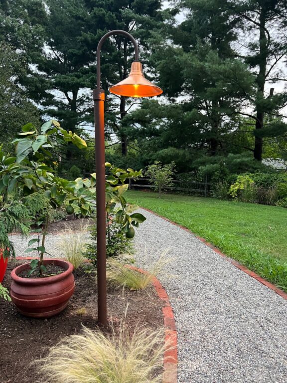 IMG 5144 residential exterior lighting on Aero Single Post Mount 16in 995 Raw Copper Post 605 Rust 8ft Smooth Pole 605 Rust