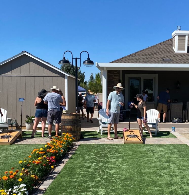 image3 residential exterior lighting yard cornhole Avalon LED Double Post Mount 16in 100 Black Wire Cage 975 Galvanized 10ft fluted pole 100 Black Flat Lens