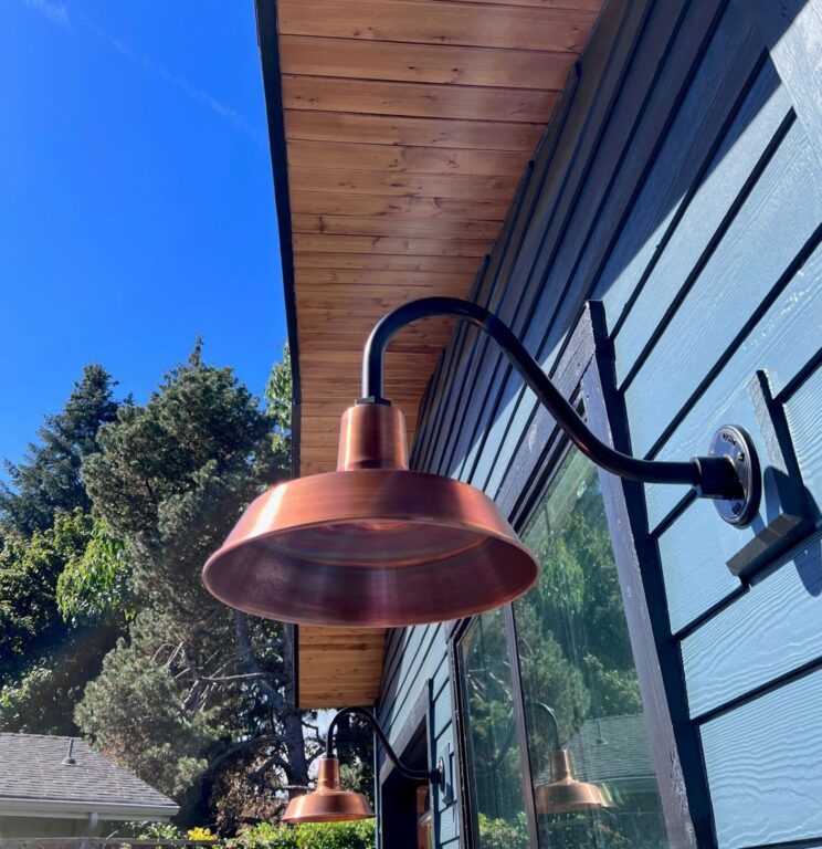 14 residential exterior lighting door entryway Original Gooseneck Light 14in 995 Raw Copper G15 100 Black