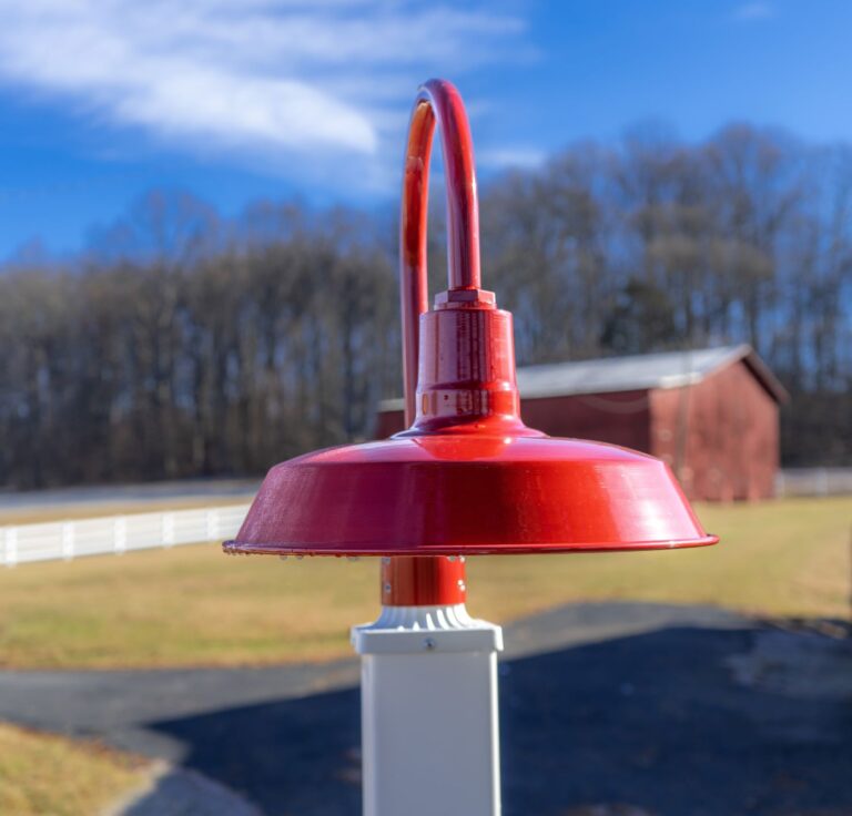 DSC00028 Edit Residential Exterior Lighting barn Original LED Single Post Mount 16in 400 Barn Red 200 White Flat Lens