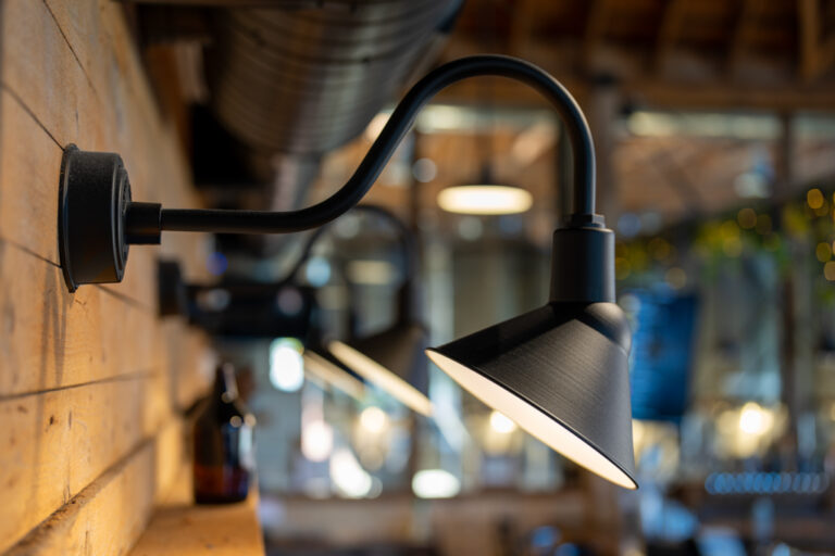 DSC06964 commercial interior lighting on brewery Fire Chief LED Gooseneck 12in 105 Textured Black G22arm