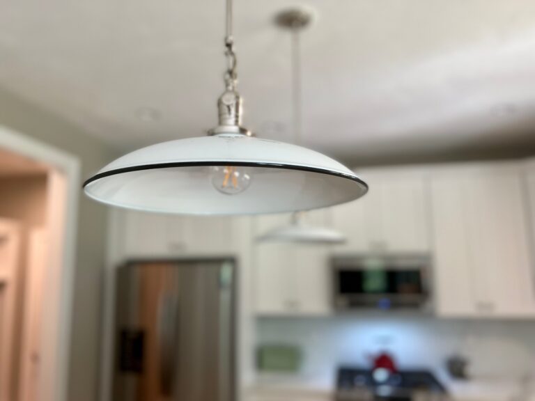 image 8 residential interior lighting kitchen island Sinclair Stem Loop Pendant 14in 250 White Putty Cotton Twist 12in stem Nickel Knob Switch
