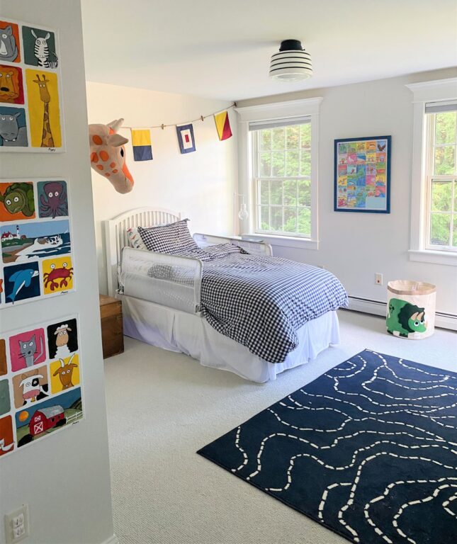 image3 residential interior lighting bedroom kid Drum Schoolhouse Flush Mount Opaque 705 Navy PB8 Four Painted Band 705 Navy