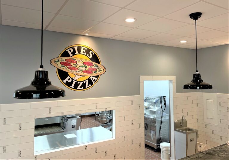 IMG 2232 commercial interior lighting pizza restaurant Union Pendant Light 14in 150 Black SBK Domed Lens