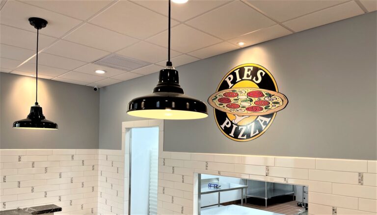 IMG 2236 commercial interior lighting pizza restaurant Union Pendant Light 14in 150 Black SBK Domed Lens