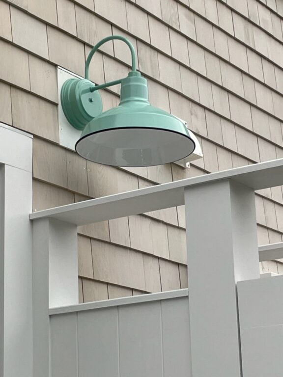 IMG 2932 residential exterior lighting outdoor shower Dino Wall Sconce 14in 355 Jadite