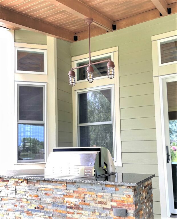 image4 residential exterior porch lighting Alliance 3 Light Chandelier 605 Rust 24in Stem Hang straight CGG 605 Rust Clear Glass