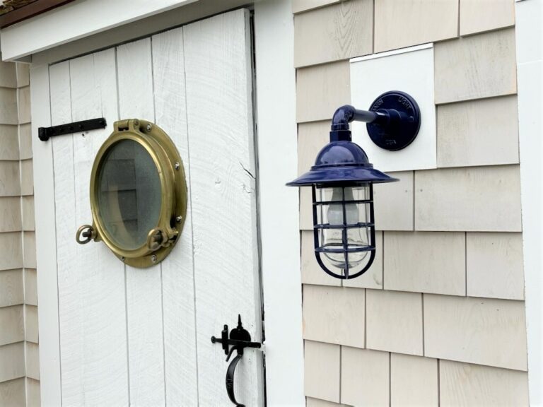 imagejpeg 2 2 residential exterior lighting entryway porch Industrial Guard Sconce 710 Cobalt Blue Flared Shade CGG Clear Glass