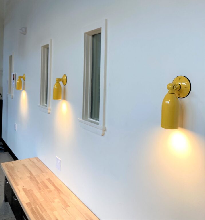 IMG 3844 commercial interior lighting on hallway Bullet Flush Mount LED Sign Light 500 Buttery Yellow LED8 2700k 75 Degree Wide Flood Clear Glass