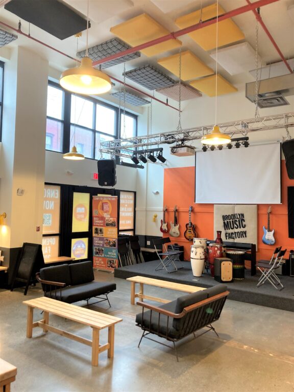 IMG 3847 commercial interior lighting on music studio Union LED Pendant 16in 500 Buttery Yellow SWH Domed Lens