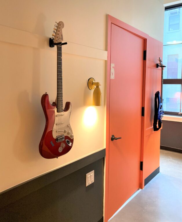 IMG 3849 commercial interior lighting on hallway guitar Bullet Flush Mount LED Sign Light 500 Buttery Yellow LED8 2700k 75 Degree Wide Flood Clear Glass