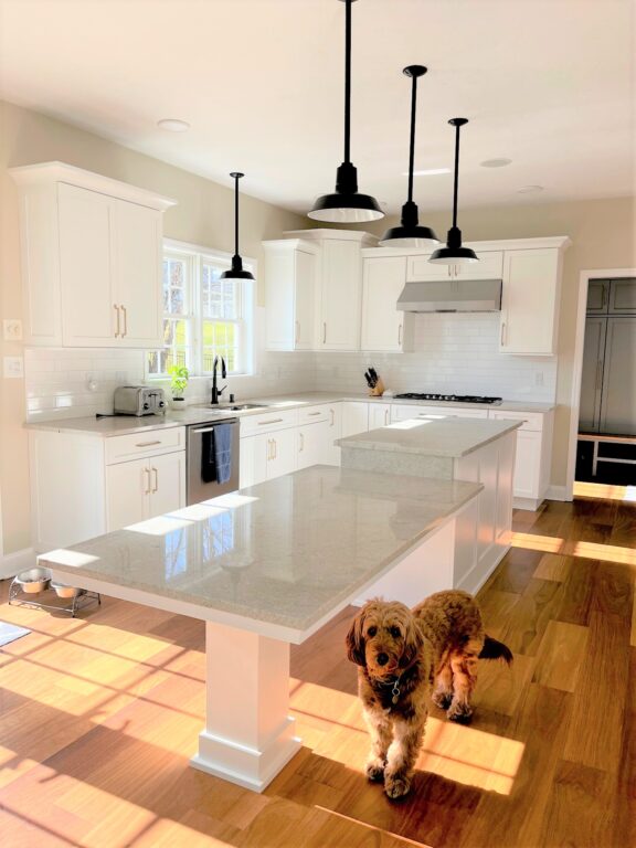 IMG 1384 residential interior lighting kitchen island sink Original Stem Mount Pendant 12in 105 Textured Black 24in stem