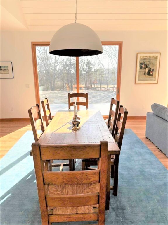 IMG 3012 residential interior lighting dining room Loma 28in Pendant 206 Matte White 940 Painted Aged Copper 10ft cable cord SWH