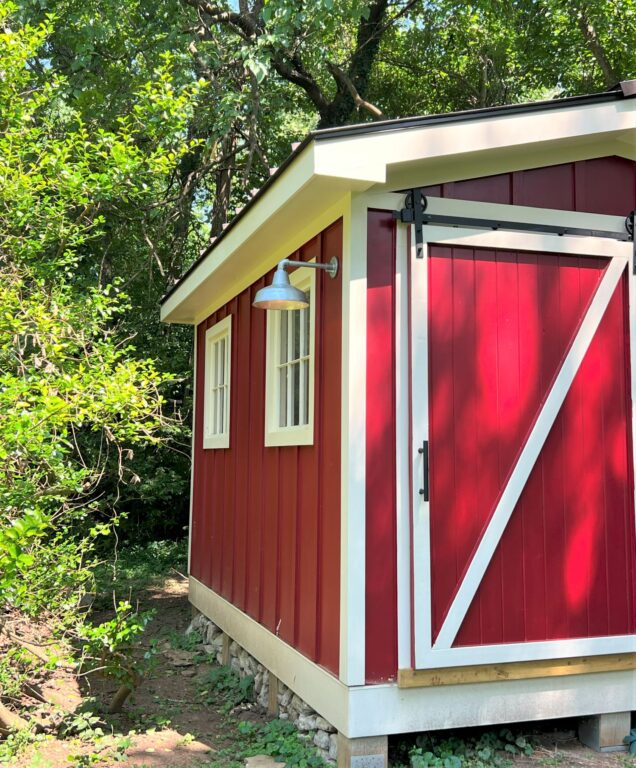 IMG 6546 residential exterior lighting shed Avalon Gooseneck 12in 975 Galvanized G17arm