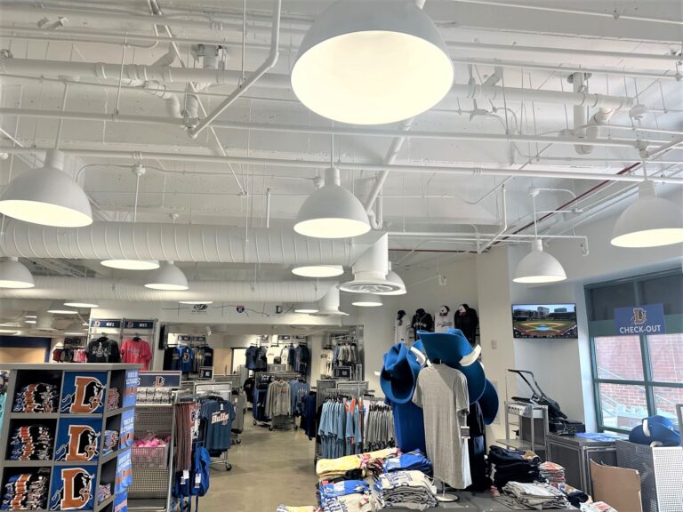 IMG 0066 commercial interior lighting on retail Wilcox LED Deep Bowl Pendant 24in 200 White 24in Stem Flat Lens