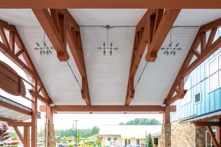 Margaritaville Lodge 22 commercial exterior lighting hotel Vanguard 8 Light Chandelier 975 Galvanized 48in stem HSC TGG Clear Glass