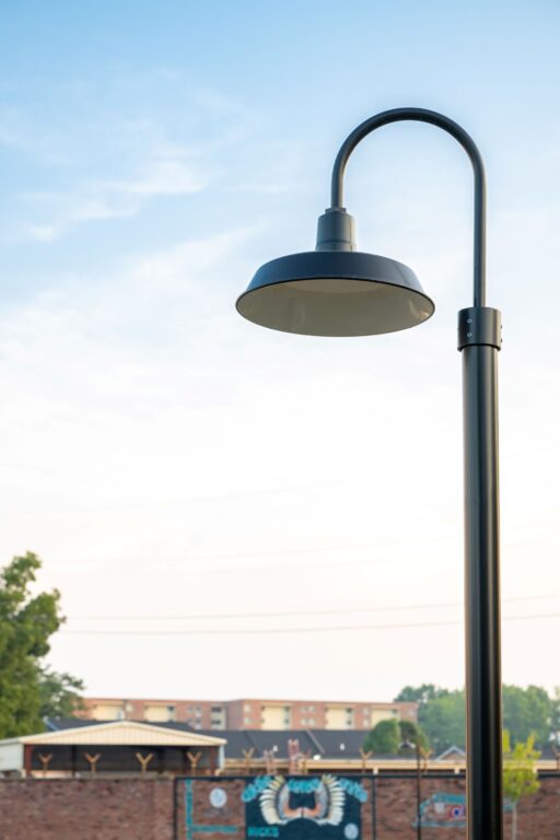 NIcks Restaurant 17 commercial exterior lighting Original Single Post Mount Light 16in 100 Black Flat Lens