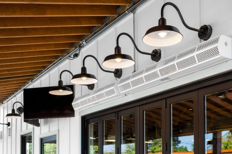 NIcks Restaurant 8 commercial interior lighting on Original LED Warehouse Gooseneck 16in 100 Black G22arm Domed Lens