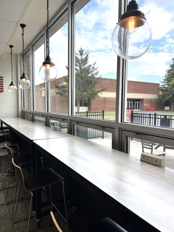 IMG 0336 commercial interior lighting on Round Schoolhouse Chain Hung Pendant Clear Glass 996 Weathered Copper Chain Canopy 100 Black SBK