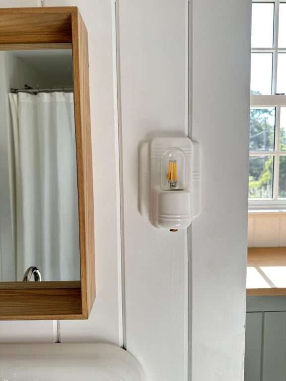 IMG 0909 residential interior lighting bathroom vanity farmhouse sink Kao Wall Sconce 200 White