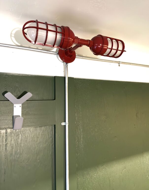 IMG 3389 commercial interior lighting hotel Atomic Topless Double Industrial Guard Sconce 400 Barn Red CGG Frosted Glass
